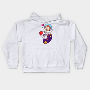 Cute Monkey Astronaut Flying With Rocket In Space Cartoon Kids Hoodie